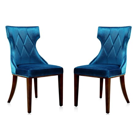 MANHATTAN COMFORT Reine Velvet Dining Chair (Set of Two) in Cobalt Blue and Walnut DC007-CB